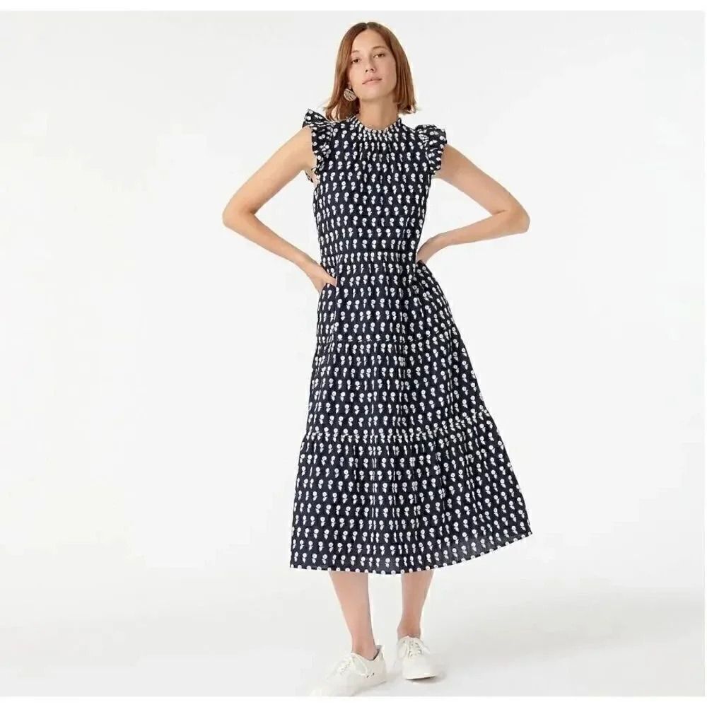 J Crew  Milk Maid Sleeveless Blue Tiered Cotton Voile Maxi Dress  SZ MT #1493